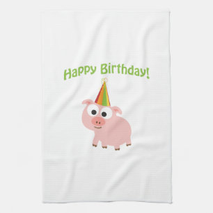Happy Birthday! Cute Pig Kitchen Towel