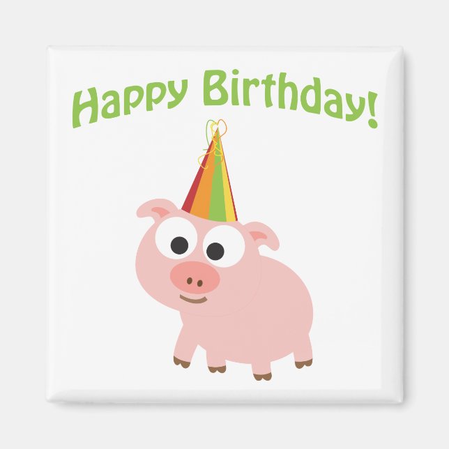 Happy Birthday! Cute Pig Magnet (Front)