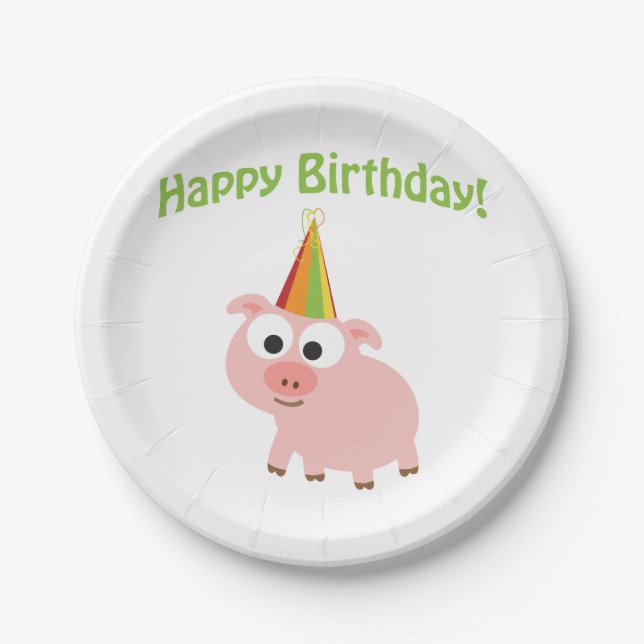 Happy Birthday! Cute Pig Paper Plate (Front)