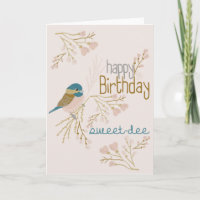 Happy Birthday Cute Pink Chickadee Floral
