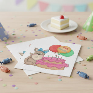 Happy Birthday Cute Puppy with Balloons and Cake Napkin