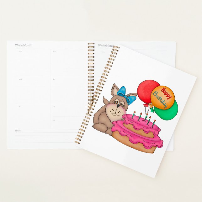 Happy Birthday Cute Puppy with Balloons and Cake  Planner (Creator Uploaded)