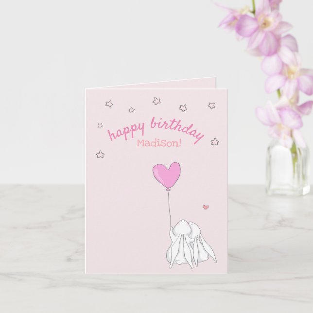Happy Birthday! Cute Rabbits Girl's Birthday Card (Orchid)
