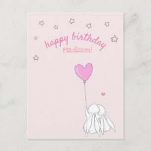 Happy Birthday! Cute Rabbits Girl's Birthday Postcard