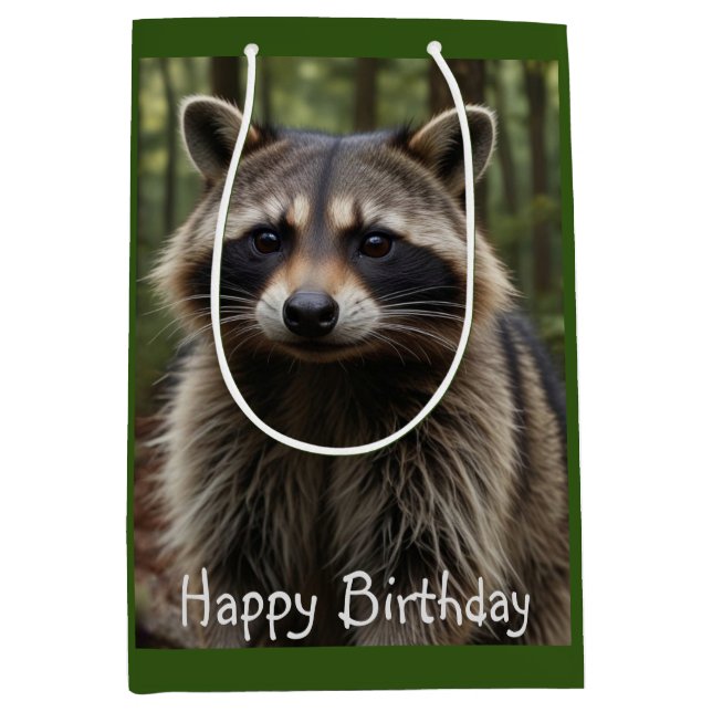 Happy Birthday Cute Raccoon Medium Gift Bag (Front)