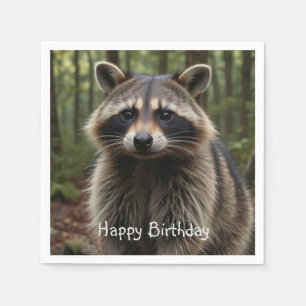Happy Birthday Cute Raccoon   Napkin