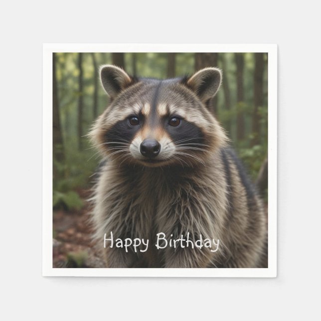 Happy Birthday Cute Raccoon   Napkin (Front)