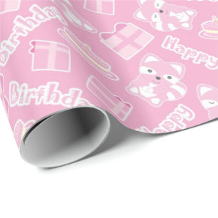 Happy Birthday Cute Raccoon Wrapping Paper