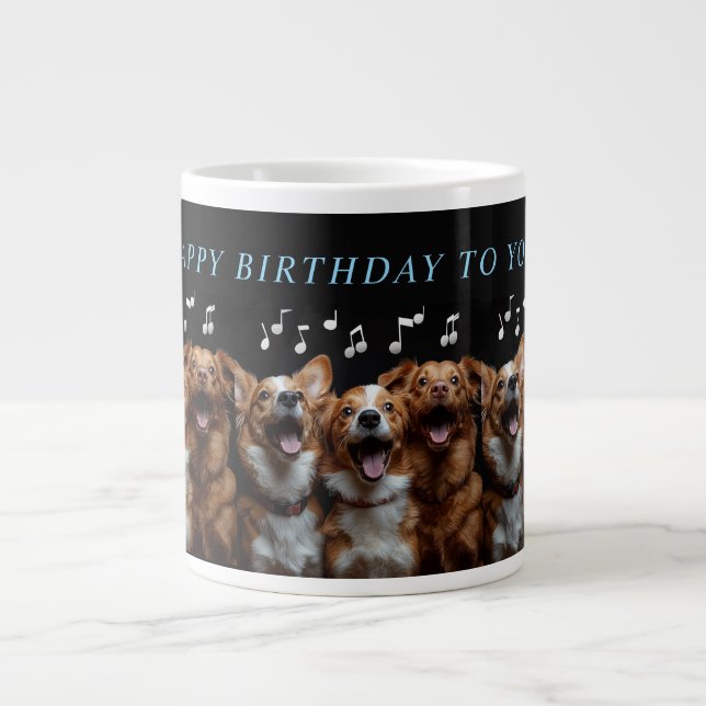 Happy Birthday Cute Singing Dogs Large Coffee Mug (Front)