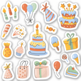 Happy Birthday Cute Stickers Set