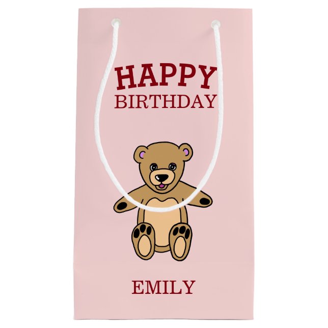 Happy Birthday Cute Teddy Bear Small Gift Bag (Front)