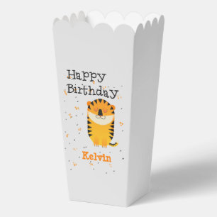 Happy birthday cute tiger custom name grey favor box
