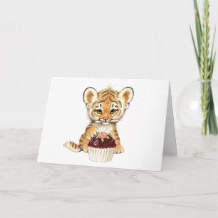 Happy Birthday - Cute Tiger with Cupcake Card