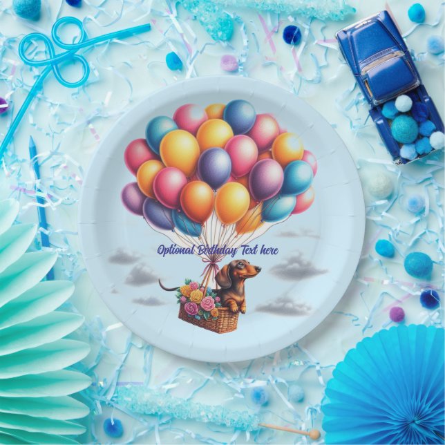 Happy Birthday  Dachshund Balloons Paper Plate (Party)