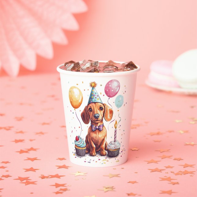Happy Birthday Dachshund Dog  Paper Cups (Insitu)