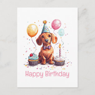 Happy Birthday Dachshund Dog  Postcard