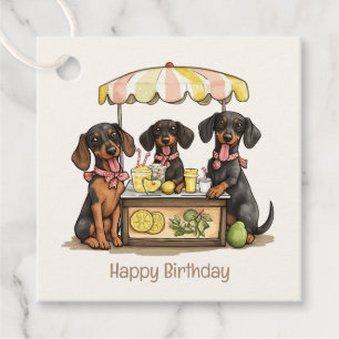 Happy Birthday Dachshund Dogs Lemonade Stand Favour Tags