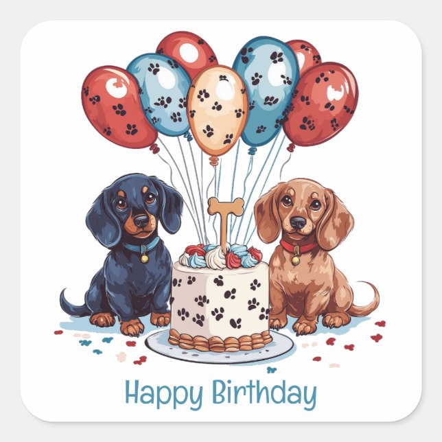 Happy Birthday Dachshund Dogs Square Sticker (Front)