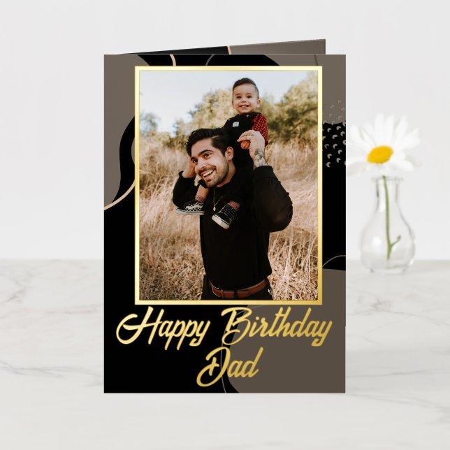 Happy Birthday Dad Personalized Photo Modern  Foil Greeting Card (Small Flower)