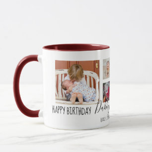 Happy Birthday Daddy 6 Photo Collage White Mug