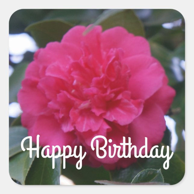 Happy Birthday Daikagura Red Camellia Stickers (Front)