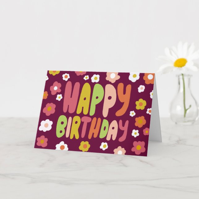 HAPPY BIRTHDAY Daisies Bubble Letters CUSTOM Bday Card (Small Plant)