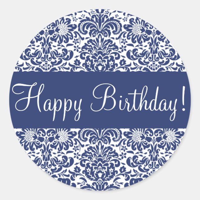 Happy Birthday Damask Envelope Sticker Seal (Front)