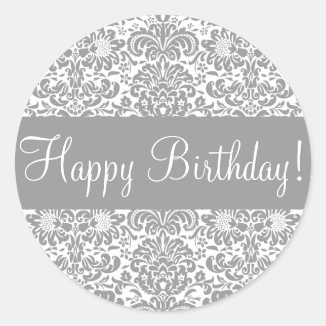 Happy Birthday Damask Envelope Sticker Seal (Front)
