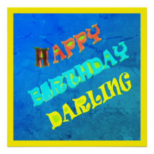 HAPPY BIRTHDAY DARLING TEXT AND BLUE POSTER