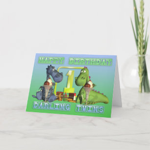 Happy Birthday Darling Twins, pair of cute dragons Card