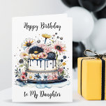 Happy Birthday Daughter | Sentimental Personalized Card<br><div class="desc">A sweet birthday card for your daughter,  featuring a pretty birthday cake with black and pink frosting and flowers.</div>