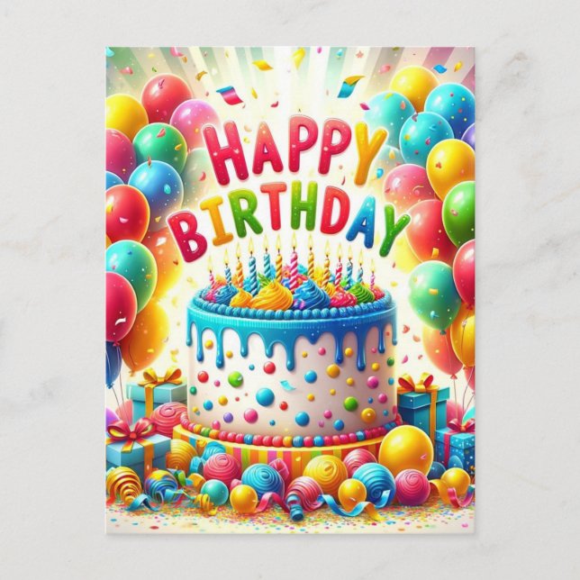 Happy Birthday Day Cake Postcard (Front)