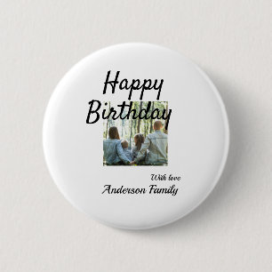 Happy birthday day photo family name elegant class 2 inch round button