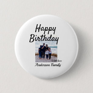 Happy birthday day photo family name elegant class 2 inch round button