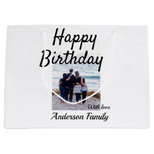 Happy birthday day photo family name elegant class large gift bag