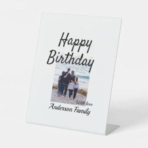 Happy birthday day photo family name elegant class pedestal sign