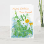 Happy Birthday Dear Friend Vegetables Peas Card<br><div class="desc">A pretty botanical happy birthday greeting card featuring sweet sugar snap peas,  coreopsis flowers and chamomile blooming in summer painted in watercolor.</div>