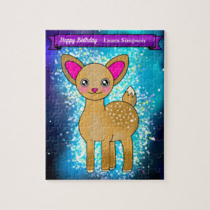 Happy Birthday Deer Puzzle with Glitter Stars