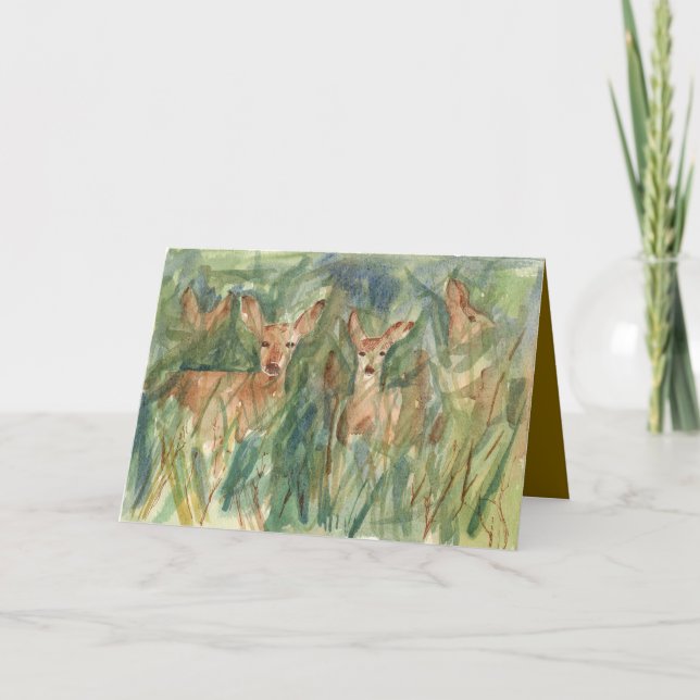 Happy Birthday Deer Wildlife Trees Watercolor Card (Front)
