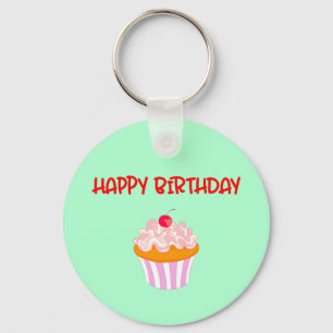 Happy Birthday Delicious Cupcake Cherry on Top Keychain