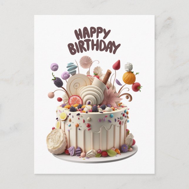 Happy Birthday Delightful Birthday Cake  Postcard (Front)