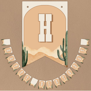 Happy Birthday Desert Cactus Southwestern Cowboy Bunting Flags