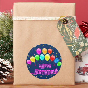 Happy Birthday! Design with colorful balloons and  Classic Round Sticker