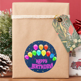 Happy Birthday! Design with colorful balloons and Classic Round Sticker