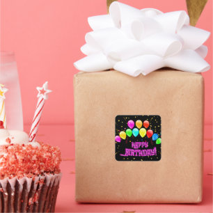 Happy Birthday! Design with colorful balloons and  Square Sticker