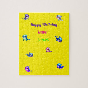Happy Birthday Different coloured Dolphin Jigsaw Puzzle