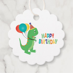 Happy Birthday Dinosaur Balloons Favour Tags