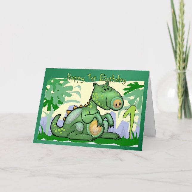 Happy Birthday Dinosaur Card 1st Birthday (Front)