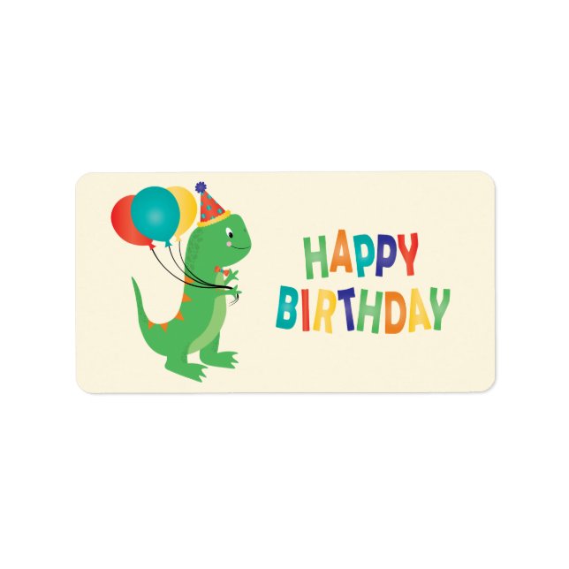 Happy Birthday Dinosaur Colourful Balloons Label (Front)