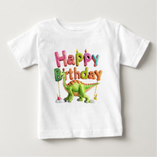 Happy Birthday Dinosaur – Cute Dino with Balloon Baby T-Shirt